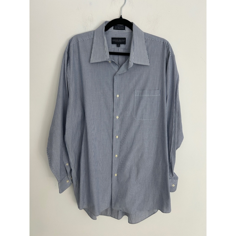 Giorgio Brutini Mens XL Blue White Pinstripe Button Down Shirt Long Sleeve 34/35
